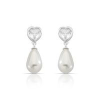 Foto do produto BRINCO DE PRATA PÉROLA SHELL 8X10MM CORAÇÃO COM 2 PEROLAS GOTA DE 6MM E  4 ZIRCONES CRAVEJADOS   22312