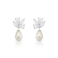 Foto do produto BRINCO DE PRATA PÉROLA SHELL 8X10MM FLOR COM 10 ZIRCONES  CRAVEJADOS   22323
