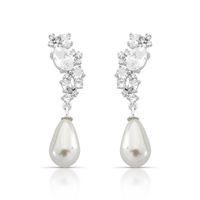 Foto do produto BRINCO DE PRATA PÉROLA SHELL 8X10MM FOLHAS COM 34 ZIRCONES  CRAVEJADOS   22316