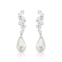 Foto do produto BRINCO DE PRATA PÉROLA SHELL 8X10MM FOLHAS COM 36 ZIRCONES  CRAVEJADOS   22317