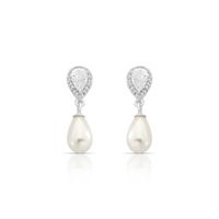 Foto do produto BRINCO DE PRATA PÉROLA SHELL 8X10MM GOTA COM  40 ZIRCONES CRAVEJADOS DE 6 X 6 MM PENDURADAS    22315