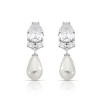 Foto do produto BRINCO DE PRATA PÉROLA SHELL 8X10MM GOTA COM 8 ZIRCONES CRAVEJADOS   22325