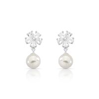 Foto do produto BRINCO DE PRATA PÉROLA SHELL 9MM FLOR COM 14 ZIRCONES  CRAVEJADOS   22318