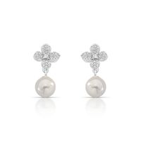 Foto do produto BRINCO DE PRATA PÉROLA SHELL 9MM FLOR COM 60 ZIRCONES  CRAVEJADOS   22320