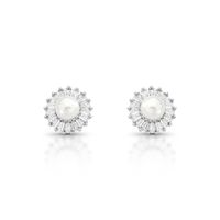 Foto do produto BRINCO DE PRATA REDONDO COM BAGUETES PÉROLA SHELL DE 6.0 MM COM 36 ZIRCONES CRAVEJADOS 21709