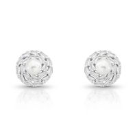Foto do produto BRINCO DE PRATA REDONDO COM BAGUETES PÉROLA SHELL DE 6.5 MM COM 40 ZIRCONES CRAVEJADOS 21706
