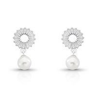 Foto do produto BRINCO DE PRATA REDONDO COM BAGUETES PÉROLA SHELL DE 7.0 MM COM 34 ZIRCONES CRAVEJADOS 21724