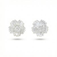 Foto do produto BRINCO DE PRATA ROSAS 8 MM COM ZIRCONE CORACAO DE 3 MM CRAVEJADA