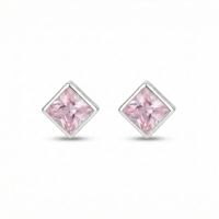 Foto do produto BRINCO DE PRATA SOLITARIO QUADRADO ROSA DE 6 MM EMBUTIDO