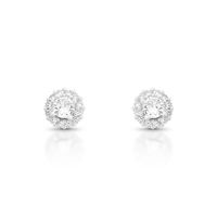 Foto do produto BRINCO DE PRATA SOLITARIO REDONDO COM 38 ZIRCONES CRAVEJADOS PEDRA PRINCIPAL E 4 MM 21565