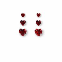Foto do produto BRINCO DE PRATA TRIO SOLITÁRIO CORAÇÃO VERMELHO 4,5 E 6 MM