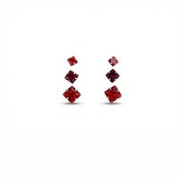 Foto do produto BRINCO DE PRATA TRIO SOLITÁRIO QUADRADO VERMELHO  3,4 E 5 MM
