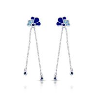 Foto do produto BRINCO ESMALTADO AZUL COM FIO PENDURADO FLOR COM 20 ZIRCONES