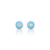 Foto do produto BRINCO ESMALTADO AZUL REDONDO COM 2 ZIRCONES