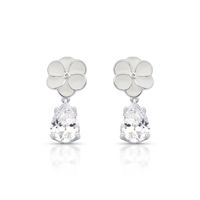 Foto do produto BRINCO ESMALTADO BRANCO GOTA PEDURADA FLOR COM 2 ZIRCONES
