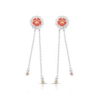 Foto do produto BRINCO ESMALTADO FENDI COM FIO PENDURADO E  FLOR COM 8 ZIRCONES