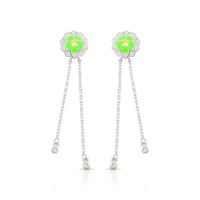 Foto do produto BRINCO ESMALTADO VERDE COM FIO PENDURADO E  FLOR COM 8 ZIRCONES