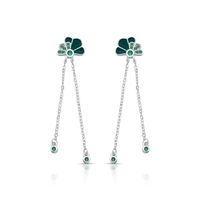 Foto do produto BRINCO ESMALTADO VERDE COM FIO PENDURADO FLOR COM 20 ZIRCONES