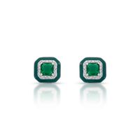Foto do produto BRINCO ESMALTADO VERDE QUADRADO COM 34 ZIRCONES