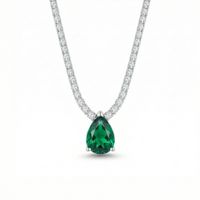 Foto do produto CHOCKER DE PRATA RIVIEIRA COM PNGENTE SOLITARIO GOTA ESMERALDA 5 X 7 MM COM 37 + 5 CM DE EXTENSÃO