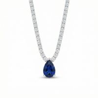 Foto do produto CHOCKER DE PRATA RIVIEIRA COM PNGENTE SOLITARIO GOTA SAFIRA  5 X 7 MM COM 37 + 5 CM DE EXTENSÃO