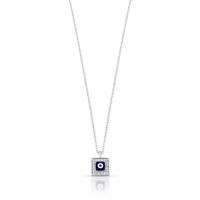 Foto do produto COLAR DE PRATA 42cm + 5cm DE EXTENSOR OLHO GREGO QUADRADO ESMALTADO À MÃO COM 20 ZIRCONES CRAVEJADOS 22243