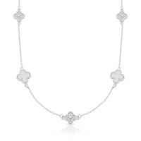 Foto do produto COLAR DE PRATA TREVO 37cm+ 5cm DE EXTENSOR COM 36 ZIRCONES CRAVEJADOS E 2 MADRE PÉROLAS DE 8 MM 22298