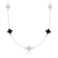Foto do produto COLAR DE PRATA TREVO 37cm+ 5cm DE EXTENSOR COM 36 ZIRCONES CRAVEJADOS E 2 ONIX DE 8 MM 22300