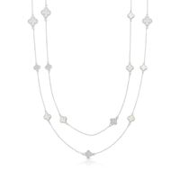 Foto do produto COLAR DE PRATA TREVO 90 CM + 5 CM DE EXTENNSOR COM 64 ZIRCONES CRAVEJADOS E 11 MADRE PÉROLAS 22302