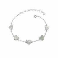 Foto do produto PULSEIRA DE PRATA CORAÇÕES MADRE PEROLA BRANCA E 56 PEDRA CRAVEJADAS COM 17 + 5 CM DE EXTENSÃO
