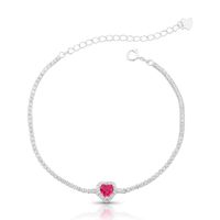 Foto do produto PULSEIRA DE PRATA DELUXE 17cm + 5cm DE EXTENSOR CORAÇÃO COM 21 ZIRCONES DE 1,5 MM E RUBI CENTRAL DE 5 MM CRAVEJADOS 2200