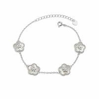 Foto do produto PULSEIRA DE PRATA FLORES COM MADRE PEROLA BRANCA 17 + 5 CM DE  EXTENSÃO