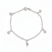 Foto do produto PULSEIRA DE PRATA SOLITARIO 18 CM COM 5 ZIRCONES REDONDAS DE 5MM PENDURADAS