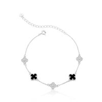 Foto do produto PULSEIRA DE PRATA TREVO 17cm + 5cm DE EXTENSOR COM 36 ZIRCONES CRAVEJADOS E 2 ONIX DE 8 MM 22301