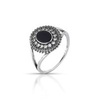 Foto do produto ANEL DE PRATA BALI OVAL COM 17 ZIRCONES CRAVEJADOS ÁGATA 5 X 7 MM 21105
