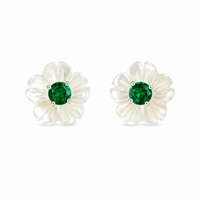 Foto do produto BRINCO DE PRATA ROSAS 8 MM COM ESMERALDA DE 3 MM CRAVEJADA