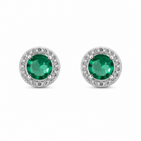 Foto do produto BRINCO DE PRATA CRISTAL REDONDO TURMALINA DE 7 MM COM 54 PEDRAS CRAVEJADAS