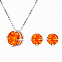 Foto do produto CONJUNTO COLAR E BRINCO SOLITÁRIO DE PRATA LARANJA APEROL