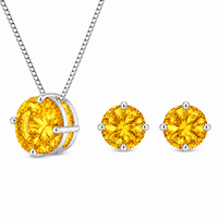 Foto do produto CONJUNTO COLAR E BRINCO SOLITÁRIO DE PRATA AMARELO CITRINO