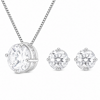 Foto do produto CONJUNTO COLAR E BRINCO SOLITÁRIO DE PRATA BRANCO CRISTAL