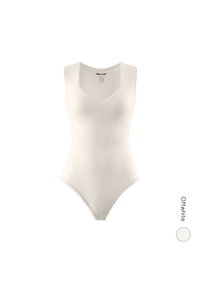 Body decote V profundo sem manga off white - promo