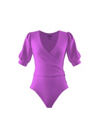 Body decote transpassado manga bufante curta roxo orquidea promo