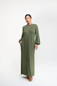 VESTIDO LONGO MANGA LONGA TRICO - VERDE
