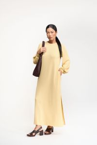 VESTIDO LONGO MANGA LONGA TRICO - AMARELO