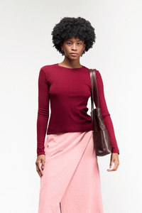 BLUSA MANGA LONGA CANELADA - BORDO
