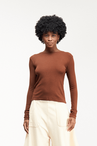 BLUSA MANGA LONGA CANELADA - MARROM