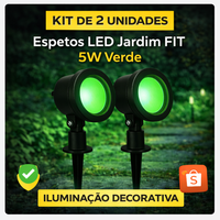 Foto do produto Kit 2 Espetos LED Jardim Fit Kian 5W Verde Bivolt | Iluminação Decorativa Externa | Ligação Elétrica (Não é Solar)