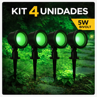 Foto do produto Kit 4 Espetos LED Jardim Fit Kian 5W Verde Bivolt | Iluminação Decorativa Externa | Ligação Elétrica (Não é Solar)