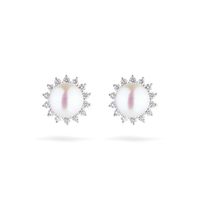 Foto do produto Brinco Stud Pérola Botão E Diamantes Ouro 18K