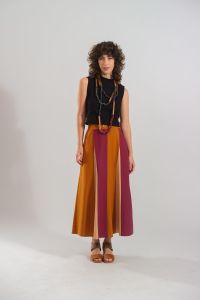 Saia Júlia Midi Evasê - Multicor Terroso Escuro
